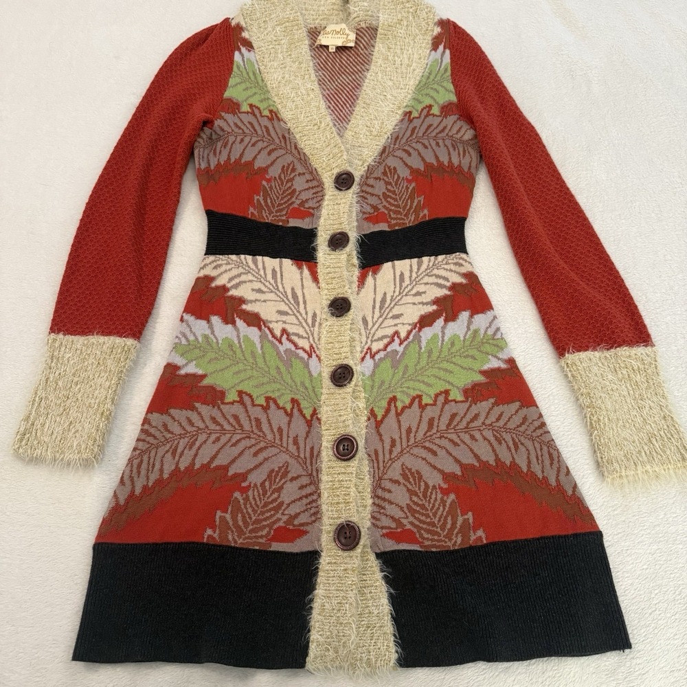 Anthropologie Lia Molly New Orleans Holiday Fern Hooded Cardigan XS Boho Artsy - Picture 1 of 14